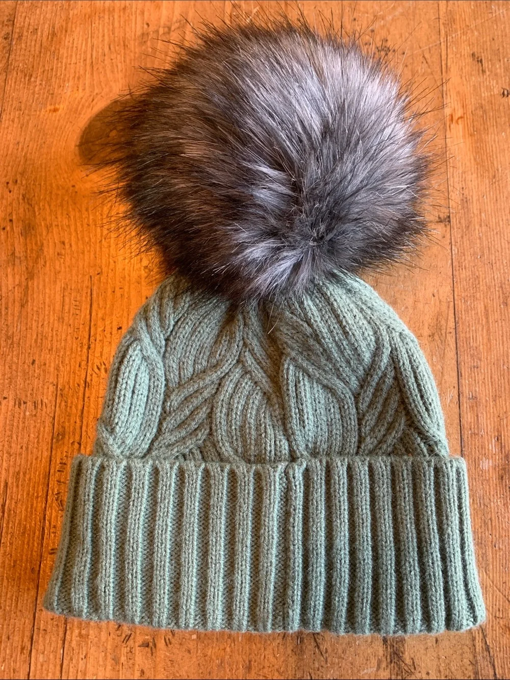 The North Face Kids Sage Green Cable Knit Pom Beanie